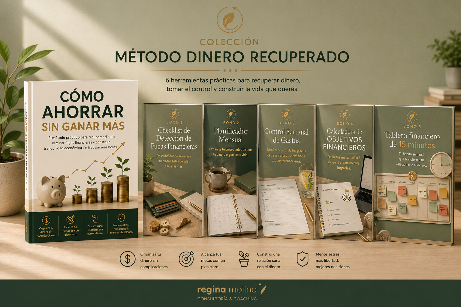 Colección Método Dinero Recuperado Ebook "Cómo ahorrar sin ganar más" + 5 herramientas prácticas para recuperar el control de tu dinero.